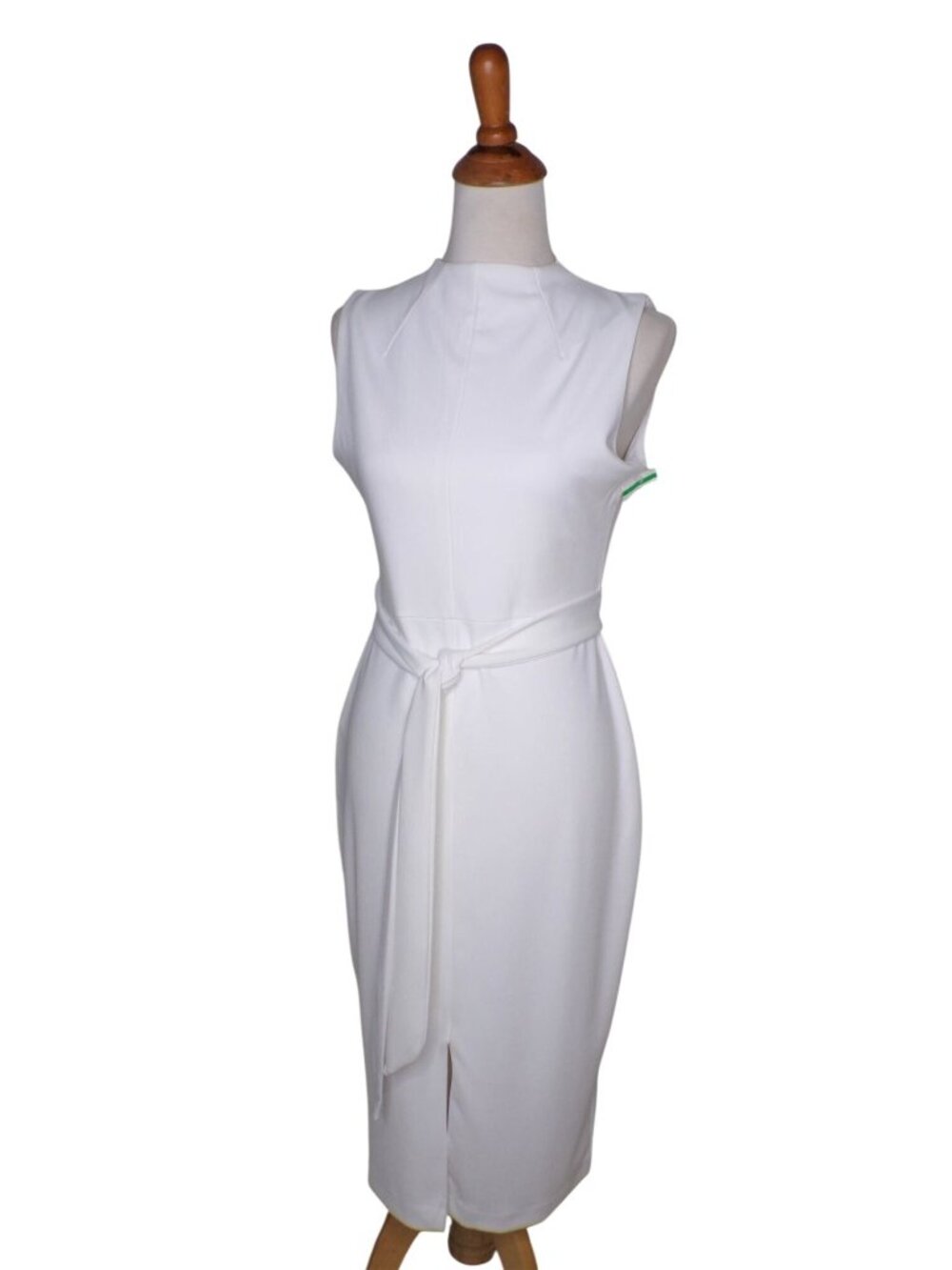 🆕ALEXIA ADMOR Mock Neck Belted Sheath Dress Ivory Cream 8 - Picture 5 of 11